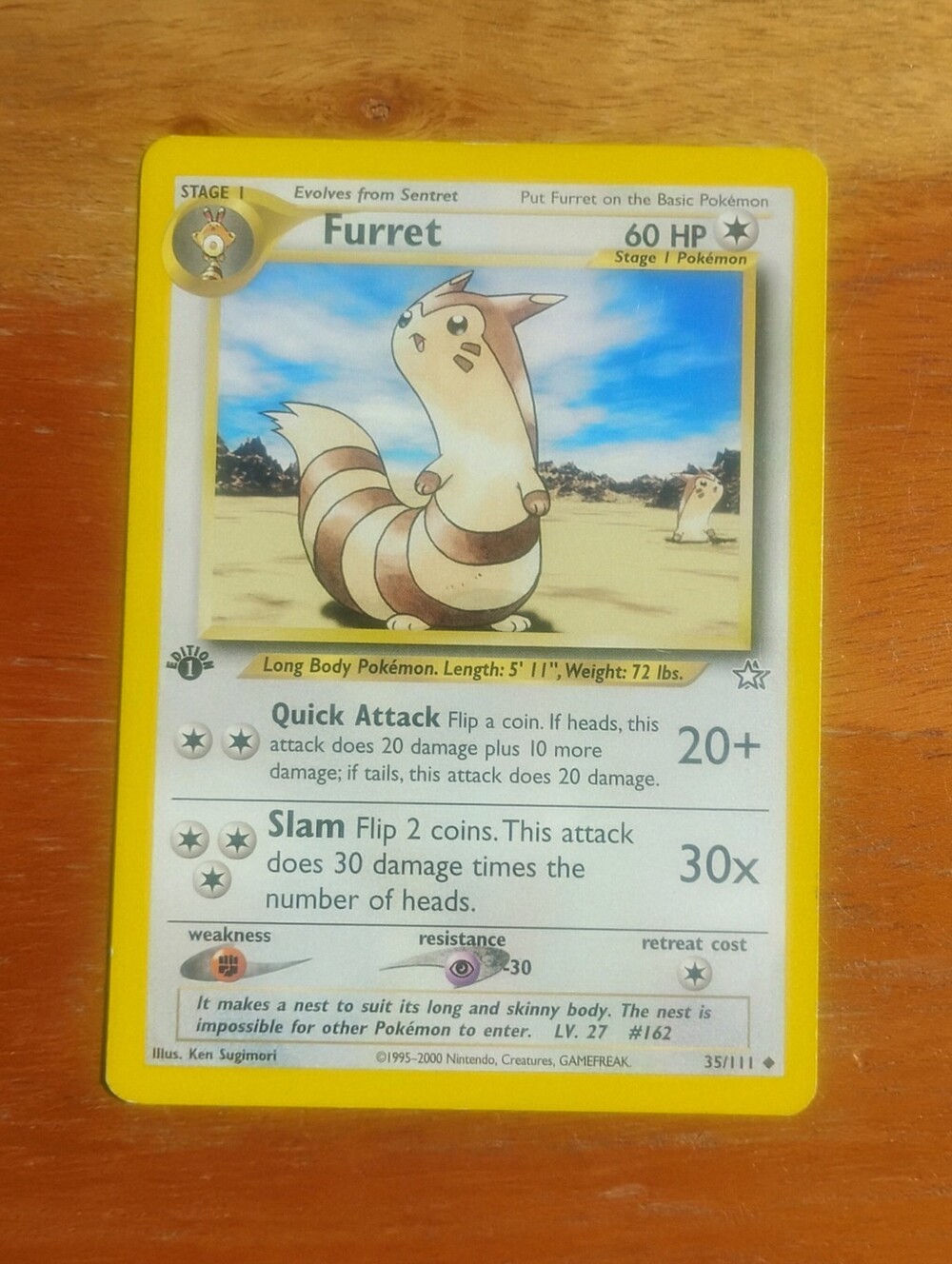 LP WOTC 2000 1st Edition Furret 35/111 Neo Genesis Set Pokemon Card
